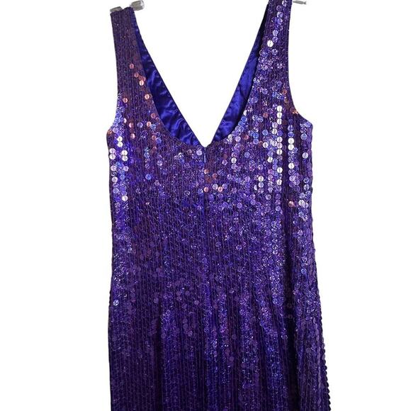 Vtg Y2K Papell Boutique Evening Purple Sequin Column Babydoll Waist Gown Sz 4 - Picture 10 of 16